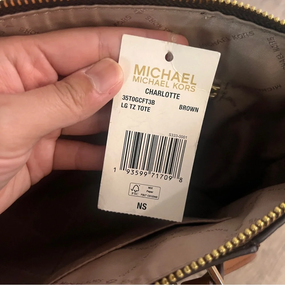 MICHAEL KORS CHARLOTTE LARGE TOP ZIP TOTE SHOULDER BAG MK BROWN - Picture 3 of 9